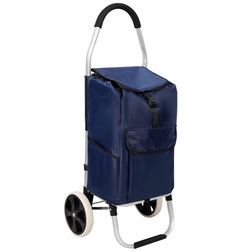 Shopping Trolley with Wheels, Trolley Black Foldable Shopping Cart, Removable Shopping Oxford Waterproof Bag - Blue
