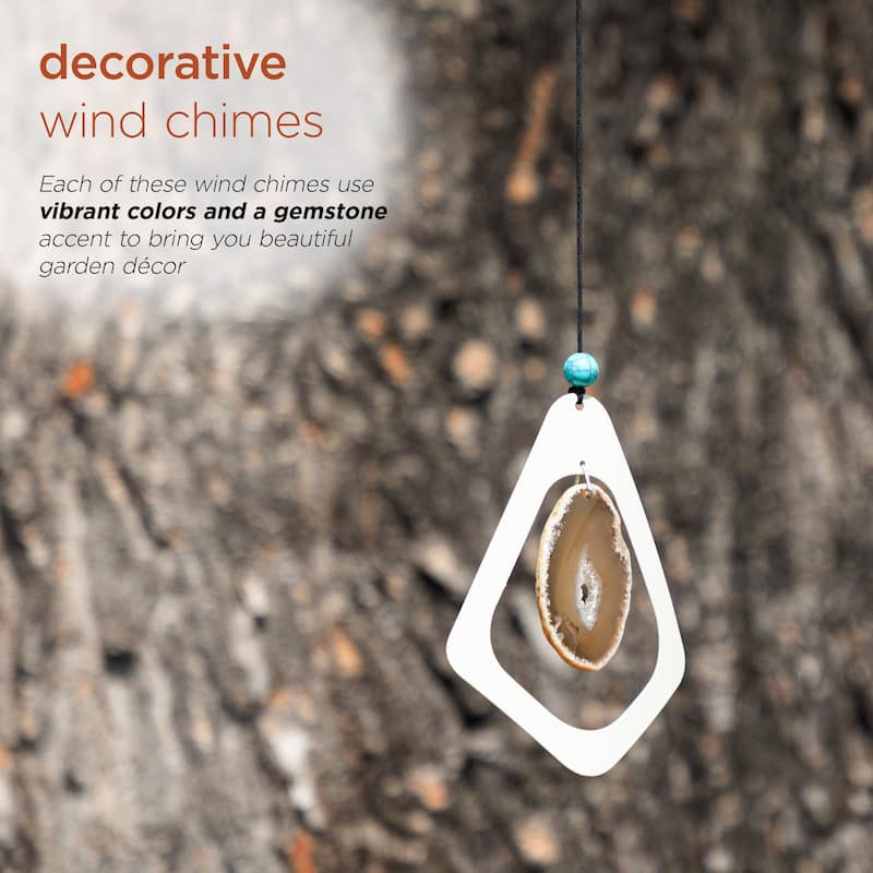 39" White Metal Windchime with Creme Gemstone