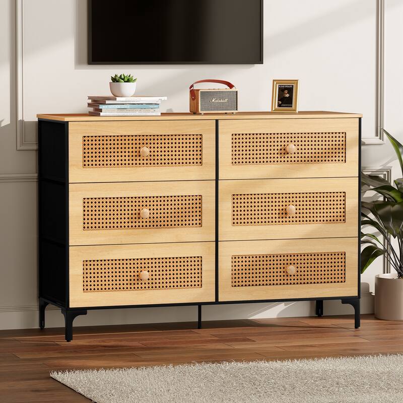 Wide Fabric Dresser 6 Drawer Dresser Storage Tower Unit