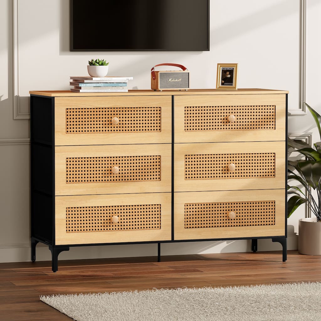 Wide Fabric Dresser 6 Drawer Dresser Storage Tower Unit