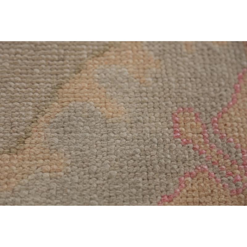 Hand Knotted Oriental 100% Wool Carpet Transitional Geometric Greys & Charcoal Oushak Runner Rug - 12' 11'' X 3' 5''