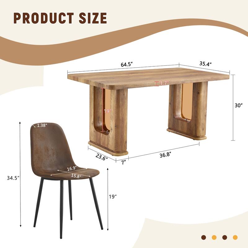 5-Piece Stylish Dining Table Set, Wood Color Textured Kitchen Table with 4 Dining Chairs, Rectangular Dining Table Set for 4