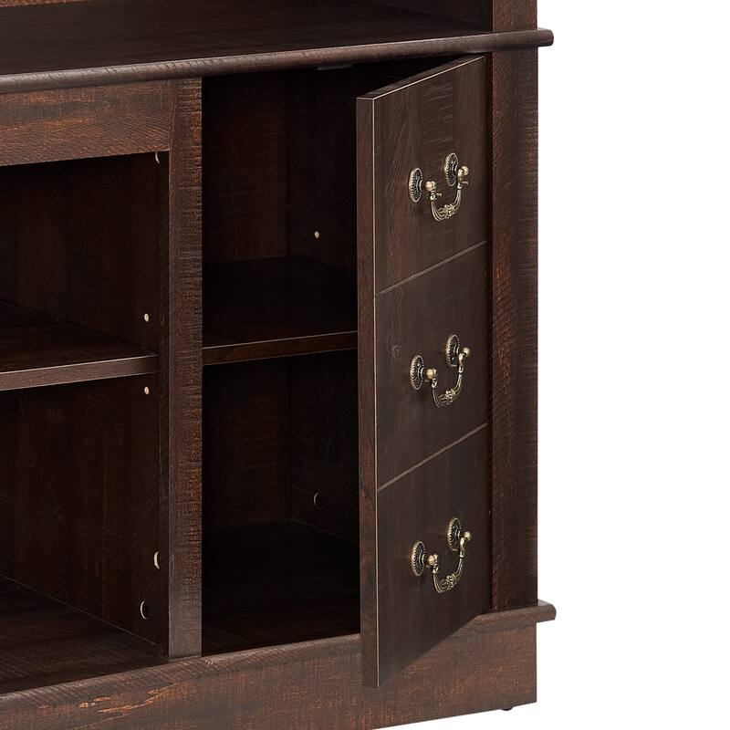 Traditional TV Media Stand Farmhouse Rustic Entertainment Console for TV Up to 65" with Open and Closed Storage Space,Espresso