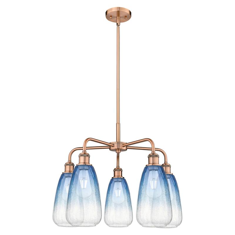 Innovations Lighting Endless Possibilities Ballston - Brookhaven Almond - 5 Light 25" Stem Hung Chandelier - Antique Copper/Sapphire Blue