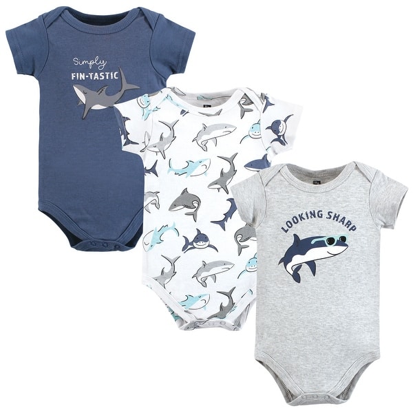 slide 1 of 1, Hudson Baby Cotton Bodysuits, Fintastic 0-3 Months - Fintastic