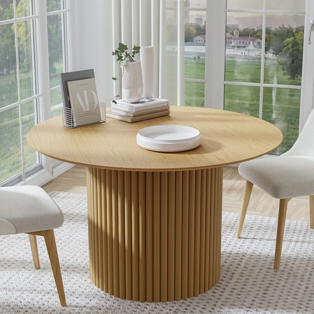 Lumioca Abberton Oak Wood Column Base Round Dining Table