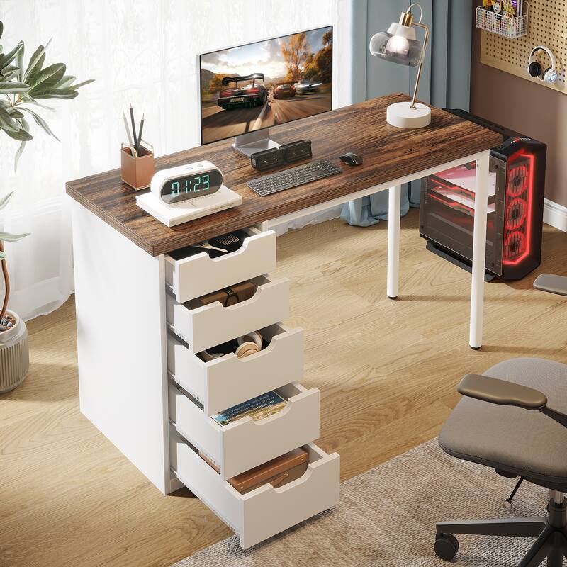 47 inches Computer Desk with 5 Drawers for Home Office