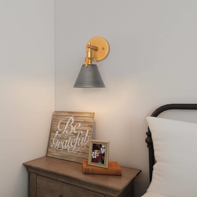 Modern 1-Light Brushed Gold Armed Wall Sconces Bathroom Vanity Light for Bedroom Hallway Staircase - D 7.5" x H 10"