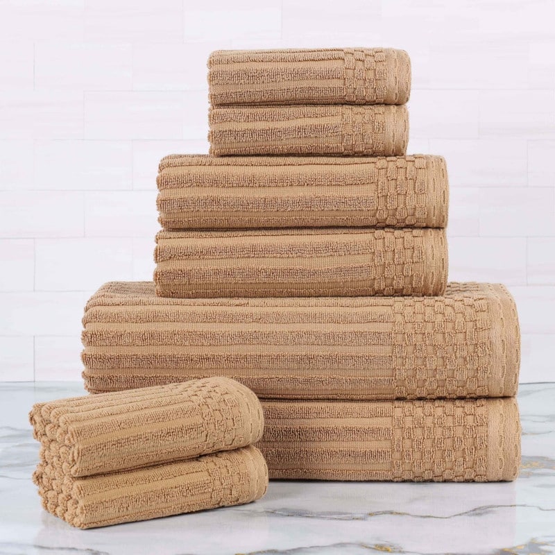 Superior Soho Ribbed Cotton 8-Piece Assorted Towel Set - Coffee