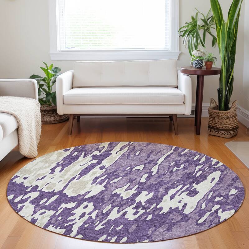 Machine Washable Indoor/ Outdoor Abstract Contemporary Chantille Rug