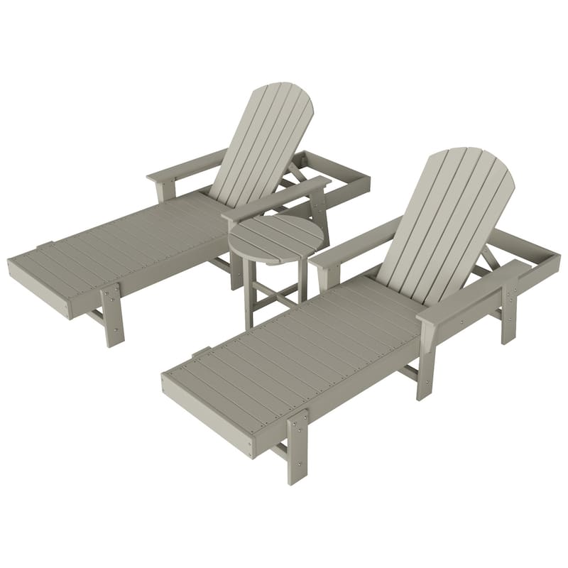 Polytrends Altura Poly Eco-Friendly All Weather Reclining Chaise Lounge with Arms & Side Table (3 Piece Set)
