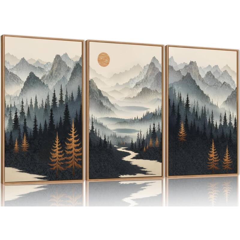Foggy Mountain Wall Decor, Misty Pine Tree Wall Painting - 24 x 36