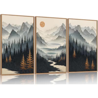 Foggy Mountain Wall Decor, Misty Pine Tree Wall Painting