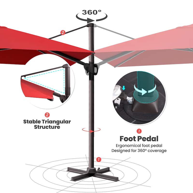 9 x 12 ft Outdoor Luxury Patio Cantilever Offset Umbrella with Base Stand