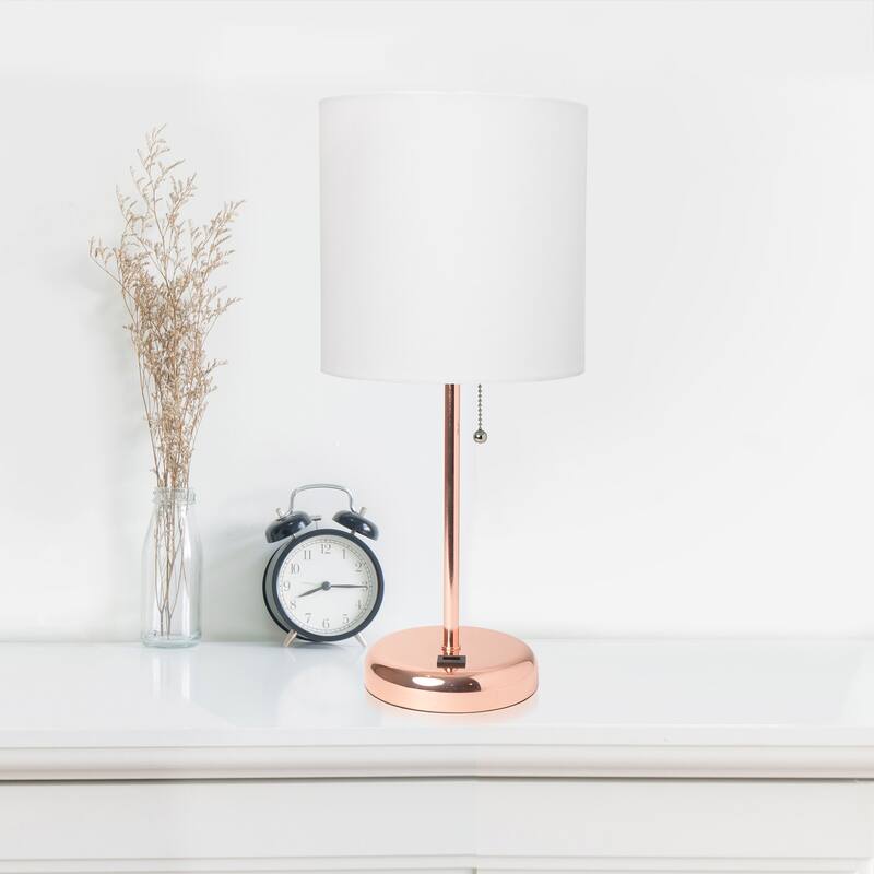 19.5 in. Rose Gold Finish Table Lamp with White Shade, Durable Stick Lamp for End/Side Tables, Set of 2