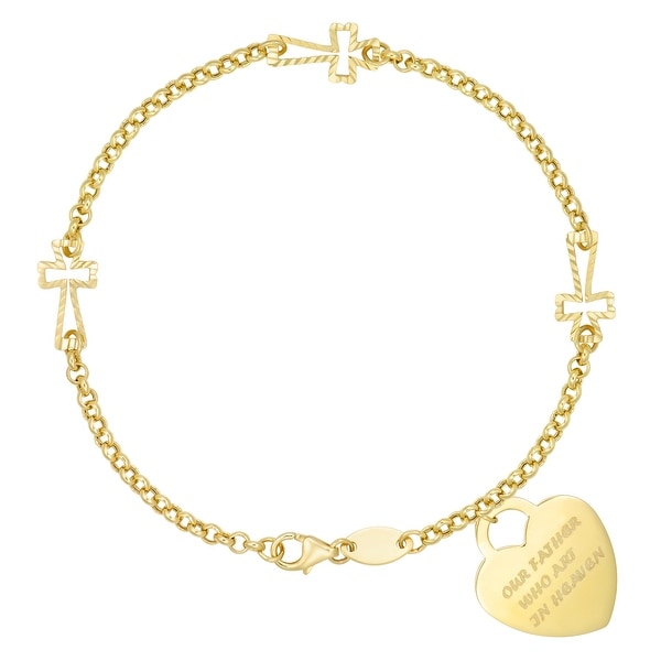 Forever Last 10KT Gold Bonded over Silver "Cross/Heart"Bracelet. Opens flyout.