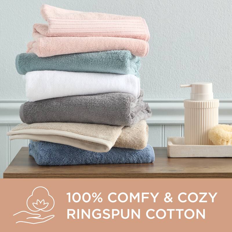 TOWN & COUNTRY EVERYDAY 4-Piece Solid Dobby Border Hand Towel Set - 20"x30" - Aqua Blue