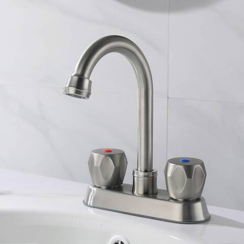 2 Handle 4 Inch Centerset Bathroom Sink Faucet 2 Hole Bathroom Faucet with Supply Hoses Vanity Tap with Overflow Pop Up Drain