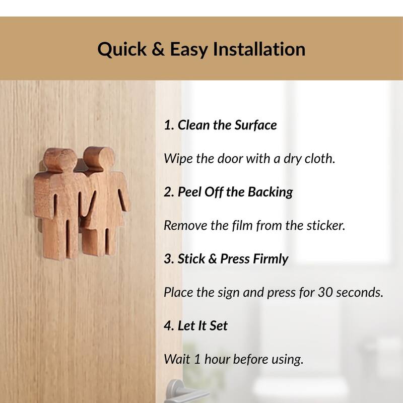 Wooden Restroom Door Sign - 4"L x 0.5"W x 4"H