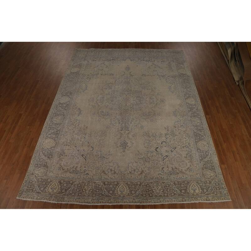 Medallion Tabriz Persian Vintage Rug Hand-Knotted Wool Carpet - 9'9" x 12'8"