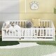 preview thumbnail 1 of 3, Multi-function Design Wood Floor Bed with Fence and Door for Kids, Full Size, White White
