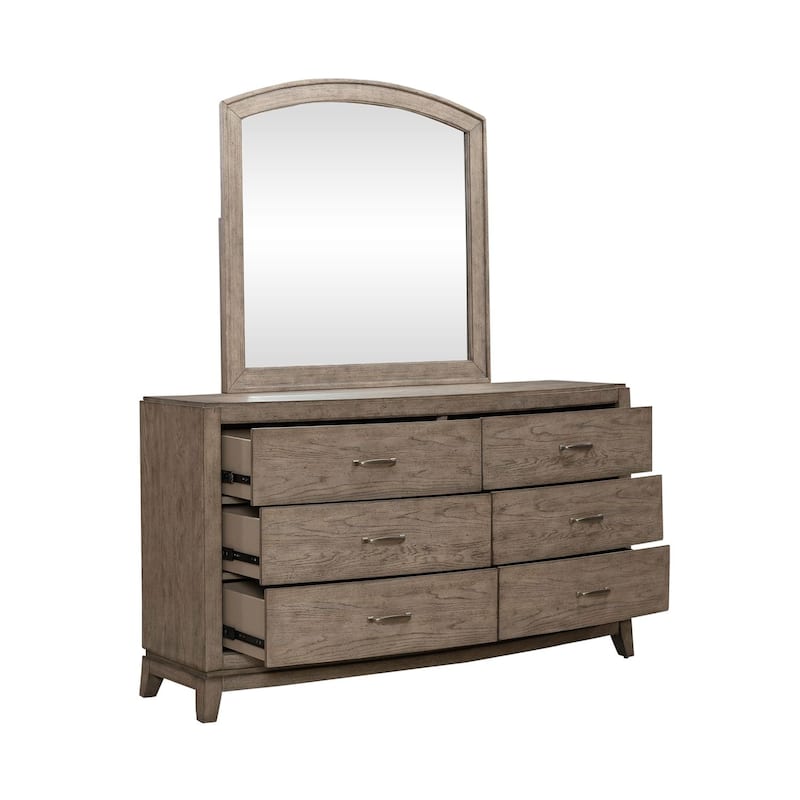 Avalon Burnished Beige Oak Bedroom Dresser and Mirror Bedroom Set
