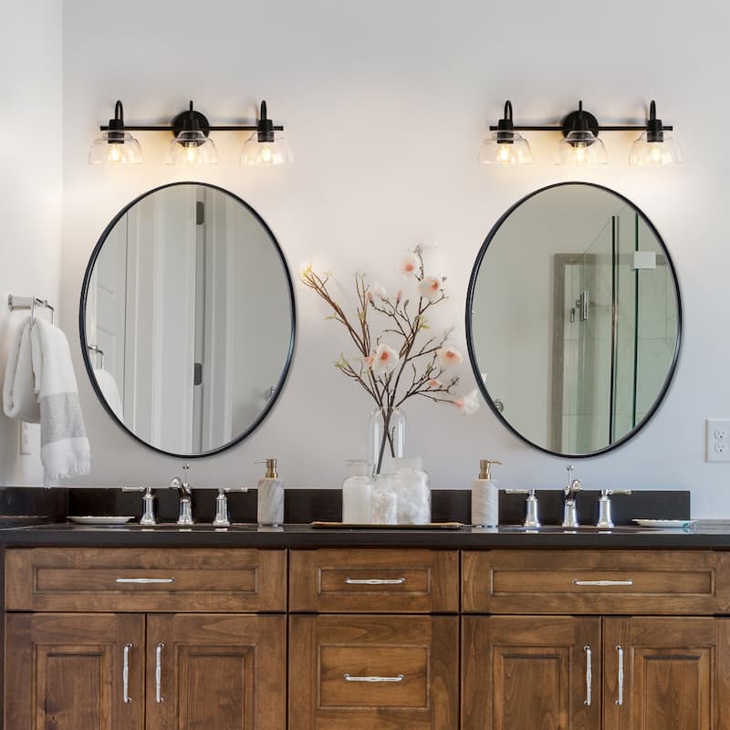 Regan Modern Black 3-Light Linear Farmhouse Bathroom Vanity Lights Dome Glass Wall Sconces - 23.6'' L x 6.5'' W x 8.3'' H