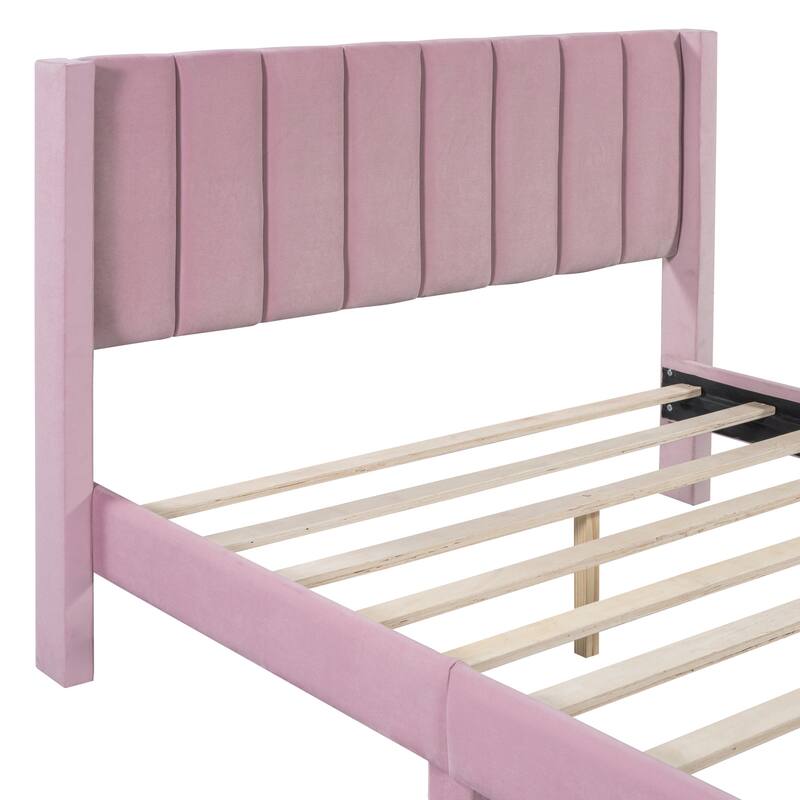 Velvet Upholstered Storage Platform Bed with a Drawer
