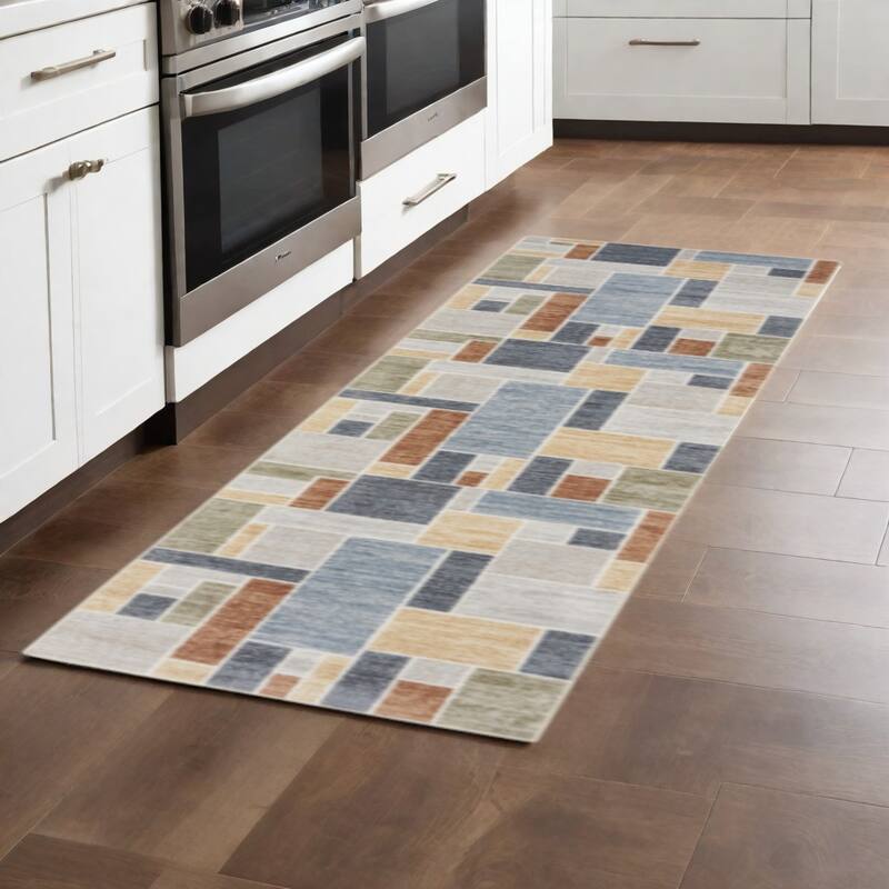 Pezay Power Loomed Geometric Modern Low Pile Area Rug By HomeRoots - 96' X '26' X '0.25 - 96' X '26' X '0.25 - Oxford Blue - Runner