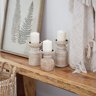 Brown Wood Natural Candle Holder (Set of 3) - S/3 9", 8", 6"H