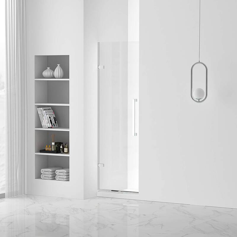 Fine Fixtures Hinged Clear Frameless Glass Shower Door Enclosure