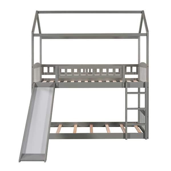 slide 2 of 8, Twin Over Twin Bunk Bed with Slide, House Bed with Slide Grey