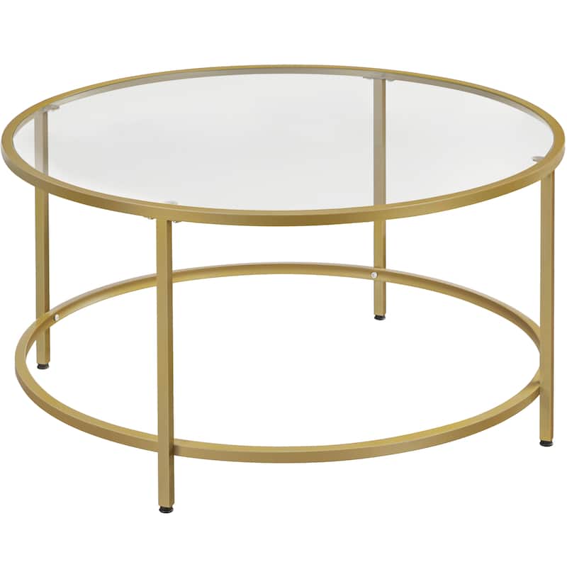 Yaheetech Round Coffee Table Glass-Top Sofa Table for Living Room - Gold