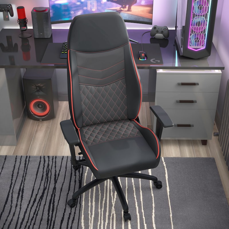 Joseff Black Faux Leather Reclining Gaming Chair by Furniture of America - Red/Black