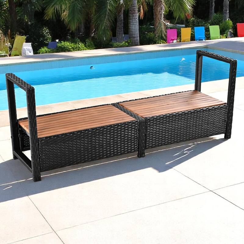 Outdoor Hot Tub Surround Spa Furniture Set with Storage Cabinet, Cushioned Seats - Beige Patio Lounge Set