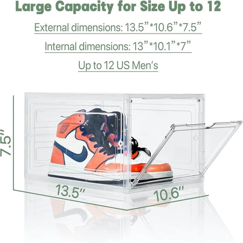 6 Pack Large Drop Front Shoe Boxes with Magnetic Door