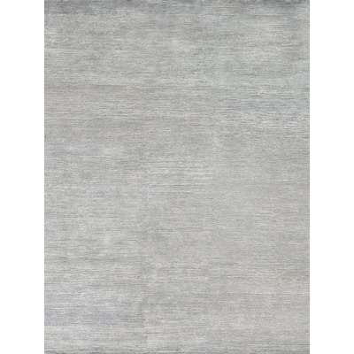 EXQUISITE RUGS Crush Hand-knotted Bamboo Silk Ivory/Aqua Area Rug.