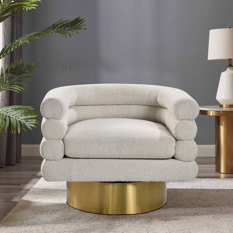 Best Master Furniture Manon Boucle Upholstered Swivel Accent Chair with Black Trim