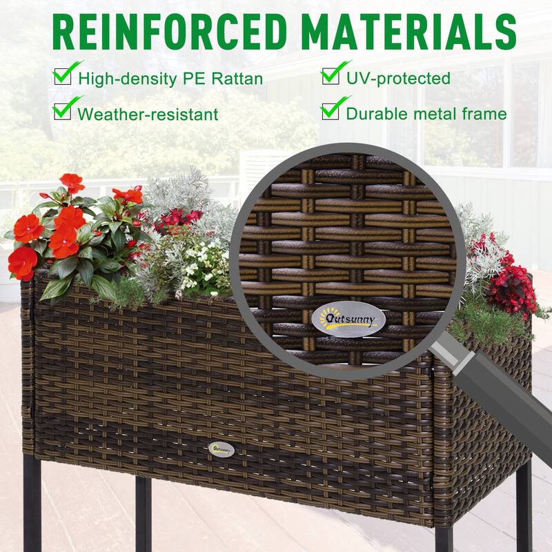 Raised Garden Bed, Elevated Planter Box with Rattan Wicker Look, Tool Storage Shelf, Portable Design for Herbs, Vegetables