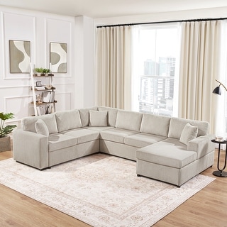 U-Shaped Oversized Corduroy Sectional Sofa with Chaise Lounge and Removable Cushions by Harper&Bright Designs