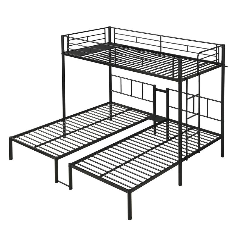 Twin Over Twin Over Twin Bunk Bed, Triple Bunk Bed w/Vertical Ladder, Metal Frame Bunk Bed w/Safety Rail, for School, Bedroom