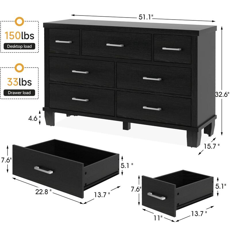 6/7 Drawer Dresser for Bedroom, Modern Wood Chest with Metal Handles, Storage Organizer for Closet