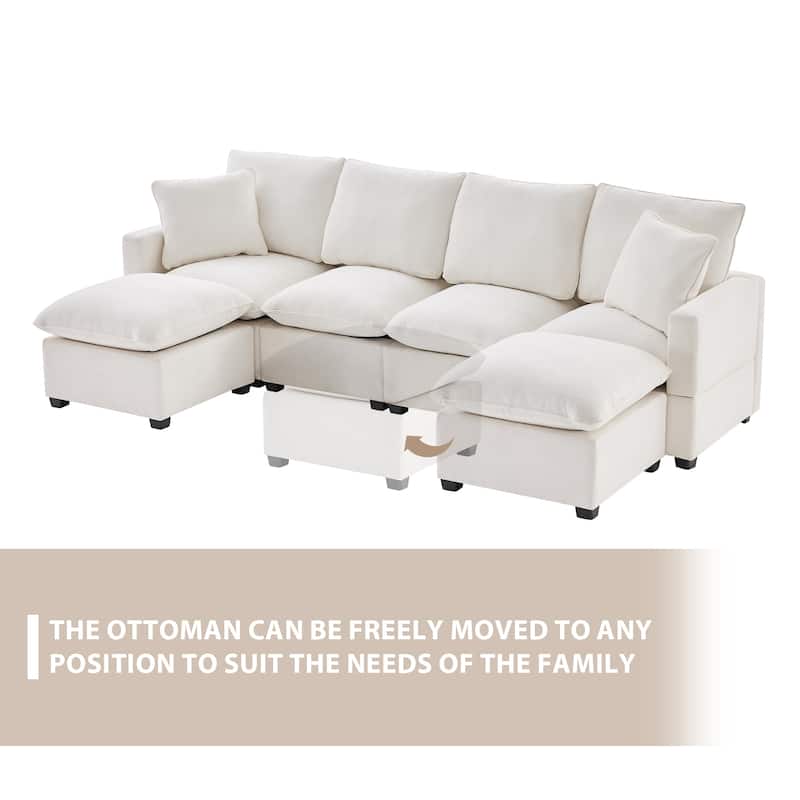 Modern U Shape Chenille Sectional Modular Sofa,2 Pillows, Freely Combinable