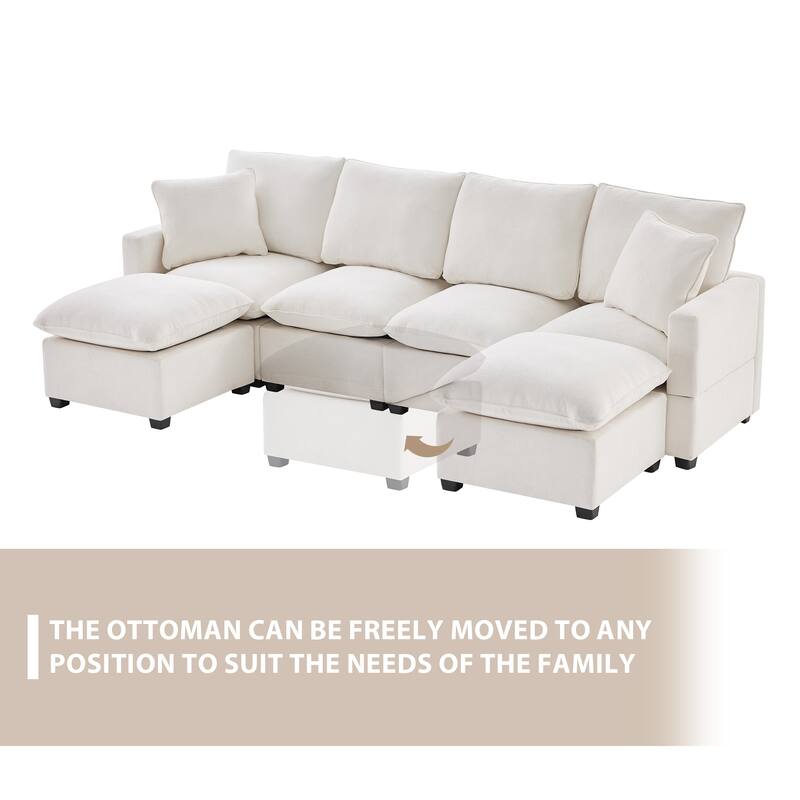 Modular Sectional Sofa Sets with Chaise, Free Combination Couch U Shape Sectional Sofa with Removable Ottomans for Living Room
