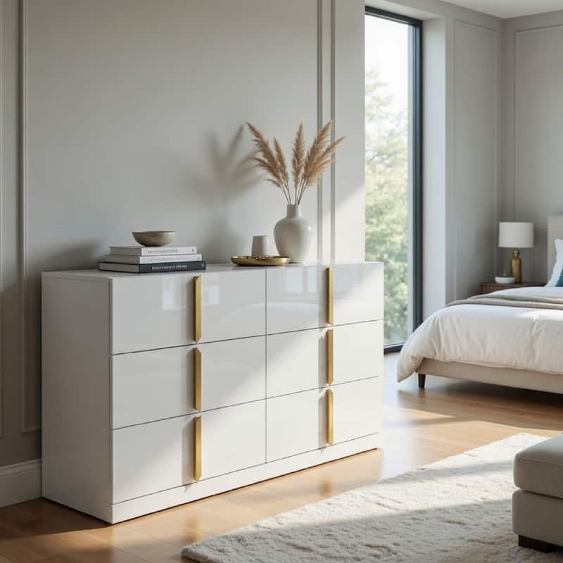 white and gold dresser for sale Dex Wide 6 Drawer Dresser with Mirror | Contemporary Gold