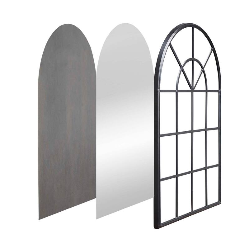 Black Arched Window Mirror with Metal Frame, Cathedral Mirror for Living Room,Bedroom