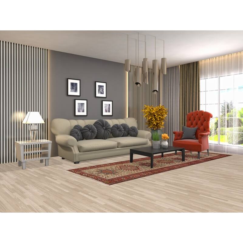 Hand Knotted Oriental 100% Wool Carpet Traditional Geometric Beige & Ivories Heriz Runner Rug - 10' 7'' X 3' 3''