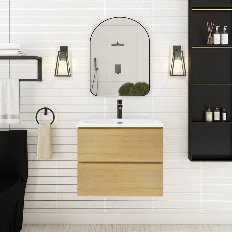 24 inches Wall-mounted Bathroom Vanity Set with White Ceramic Integrated Sink - 24" x 18"
