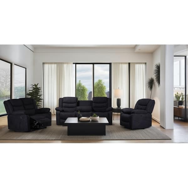 Modern Manual Reclining Sofa Set, Recliner, Loveseat and 3 Seat Sofa&Couch,2 Cup Holders and Storage, Living Room
