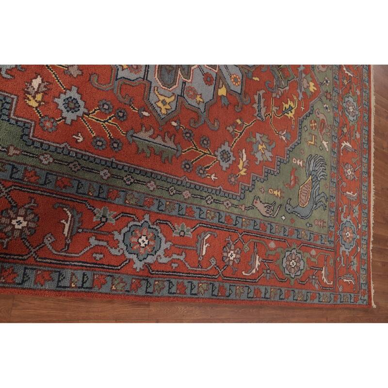 Traditional Orange Ziegler Area Rug Hand-Knotted Wool Carpet - 8'0"x 9'11"
